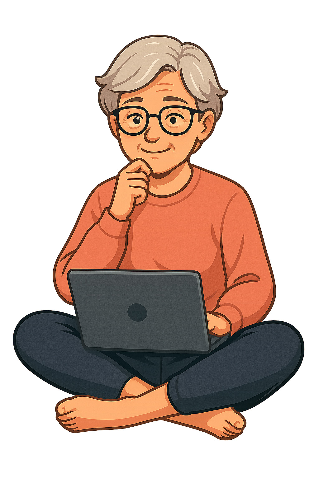 Ältere Frau sitzt mit einem Laptop