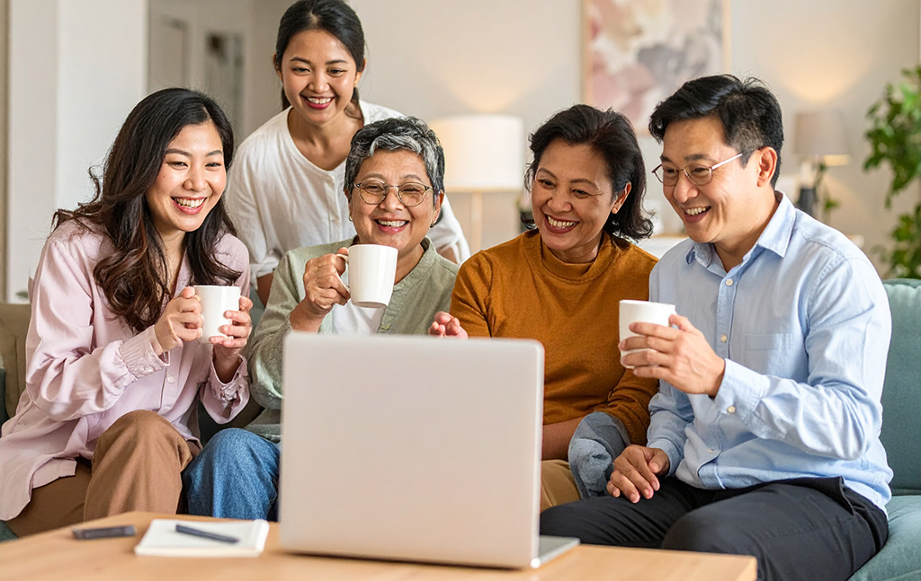 M2-U4-L1-B Group of people enjoy in front of a laptop