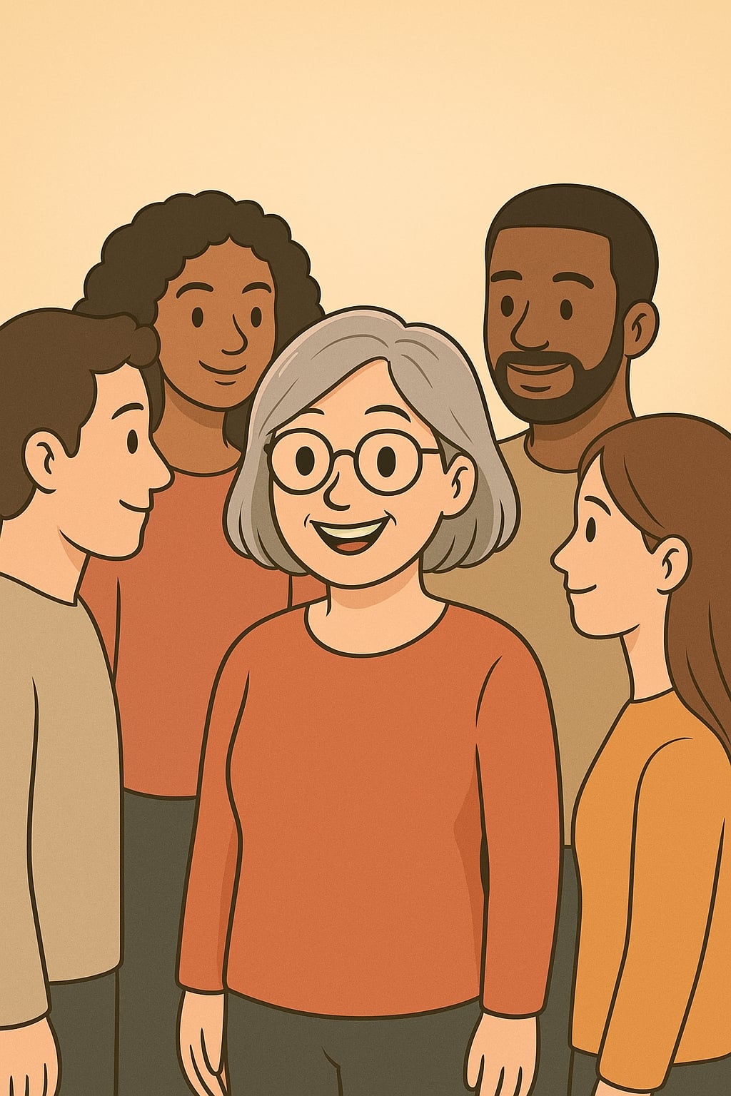 M5-U2-L3-F Anna in einer Gruppe von Menschen