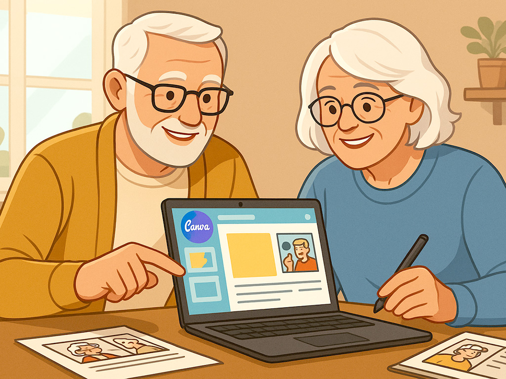 M4-U4-L2-A Two elderly people working with Canva