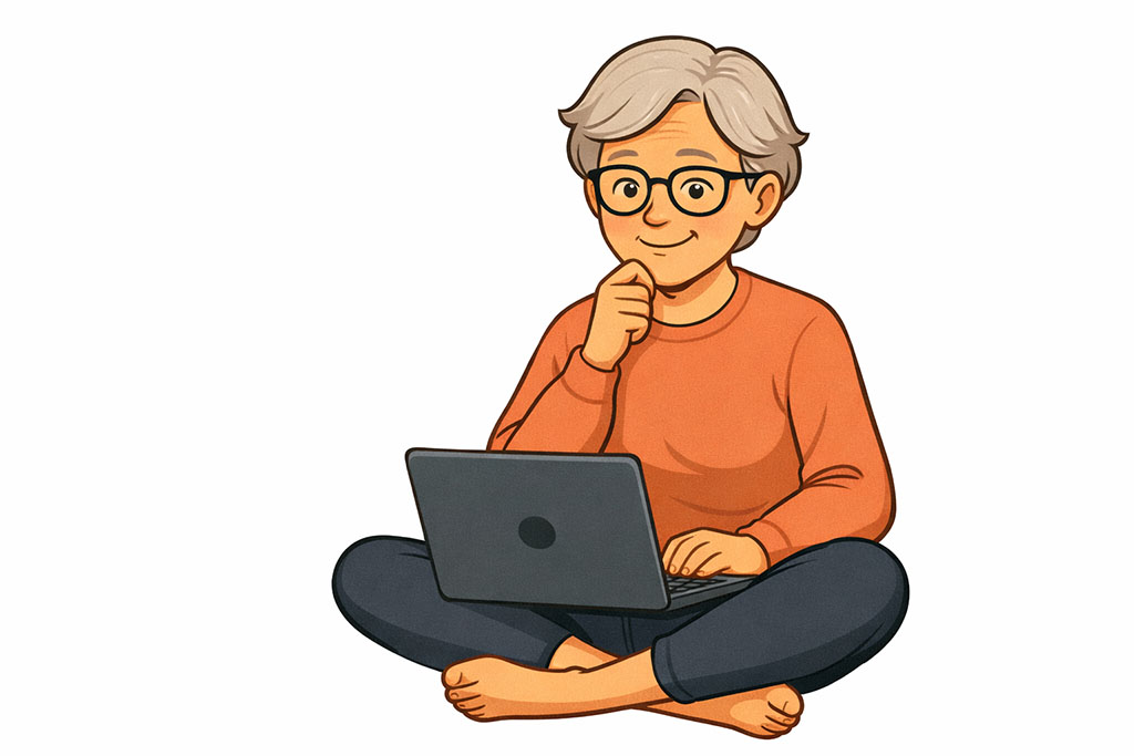 Ältere Person beim Arbeiten am Laptop