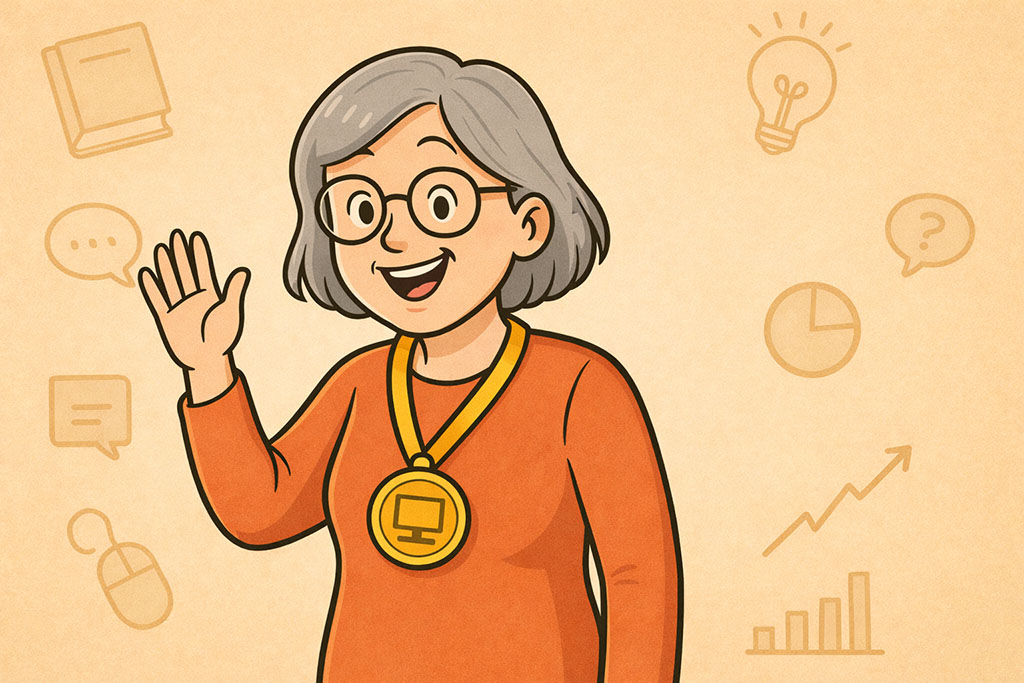 Glückliche ältere Frau, die sich über den Abschluss freut.