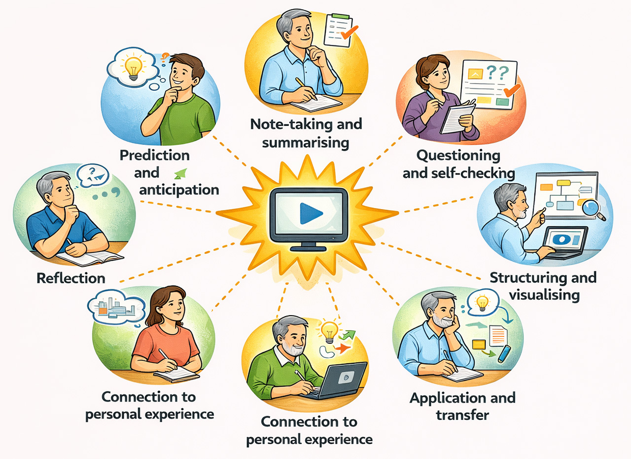 Eight methods to make a passive video to an active learning experience.